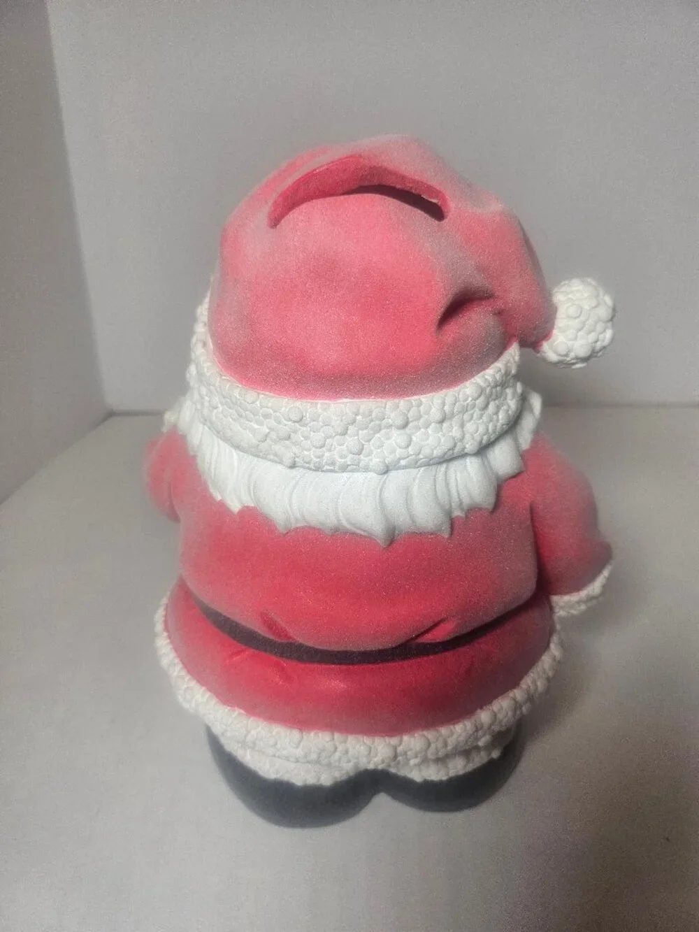 Rare Vintage Favorite Things Christmas Bank Hand Painted Flocked Santa Claus